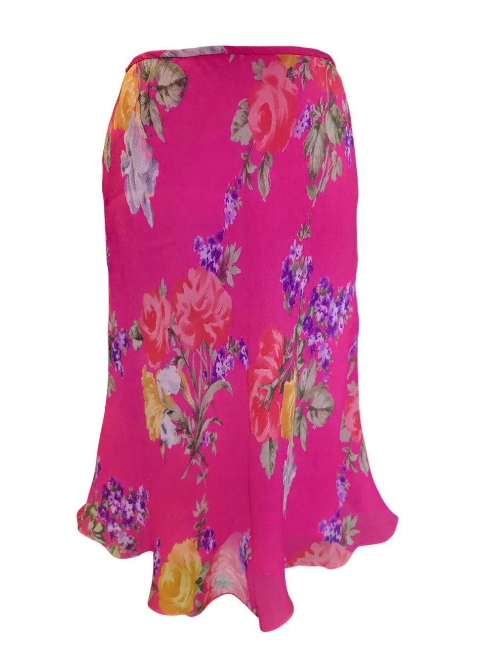 90s Y2k Lauren Ralph Lauren Pink Floral Silk Skirt - Picture 1 of 8